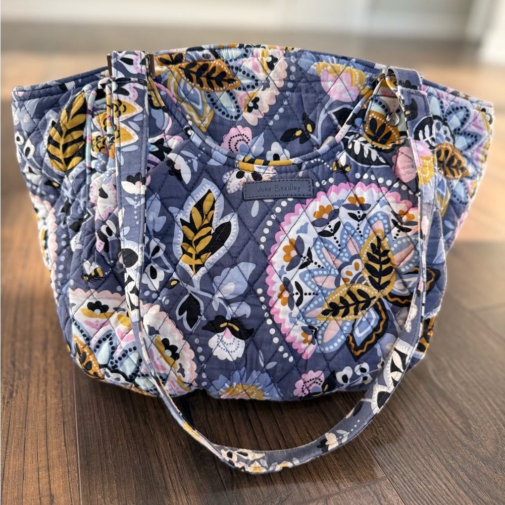 Vera Bradley Quilted Floral Tote in Blue, Yellow & Pink